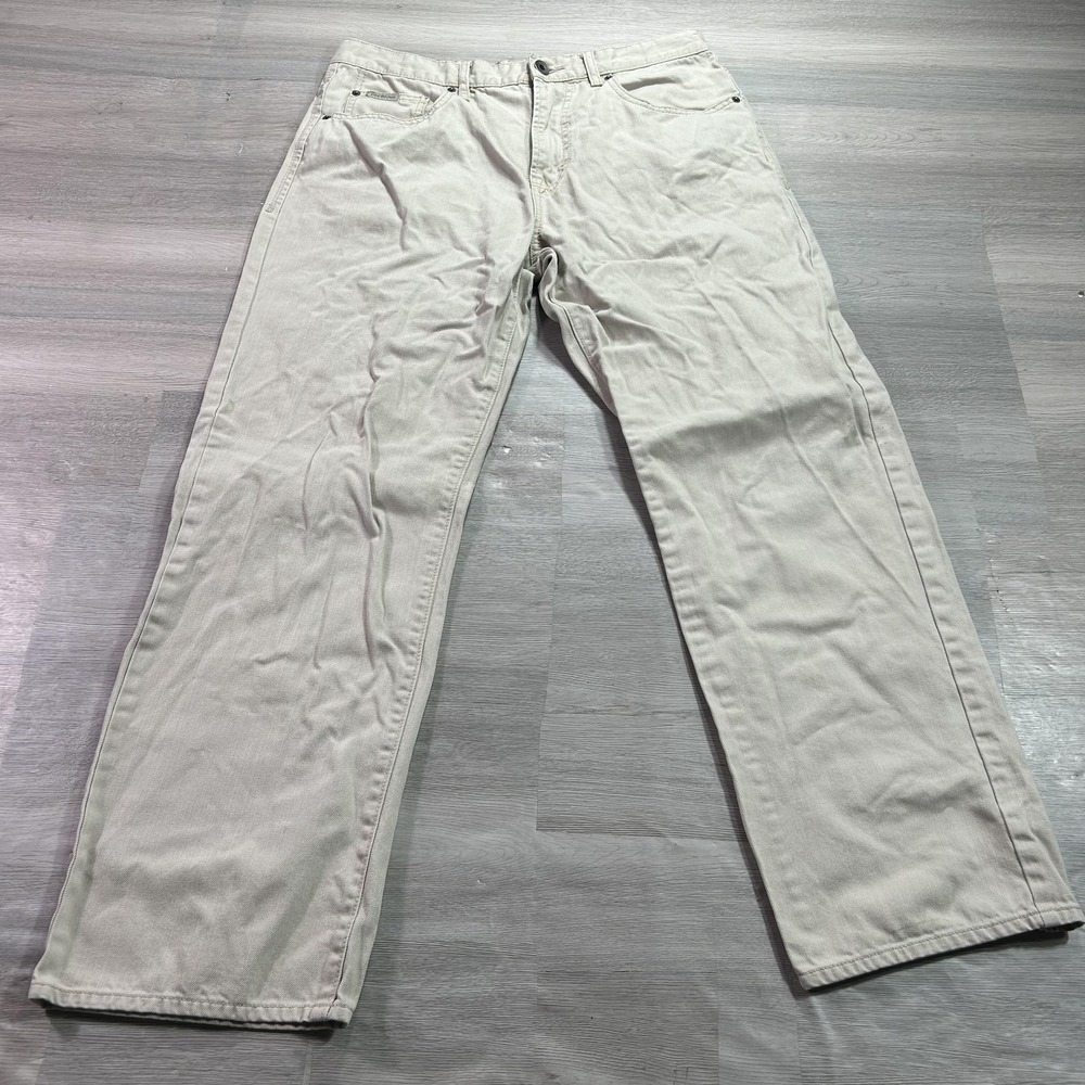 Calvin Klein Jeans Mens 34x30 Beige Relaxed Straight 100% Cotton Denim Pants